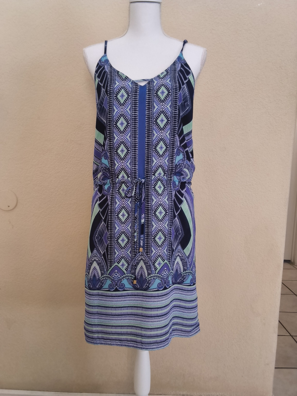 mercer & madison Blue, Navy and Mint Geometric Print Mini Dress